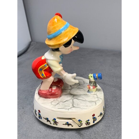 Pinocchio & Jiminy Cricket Musical Figurine Vintage Schmid Porcelain Collectible - Picture 3 of 10